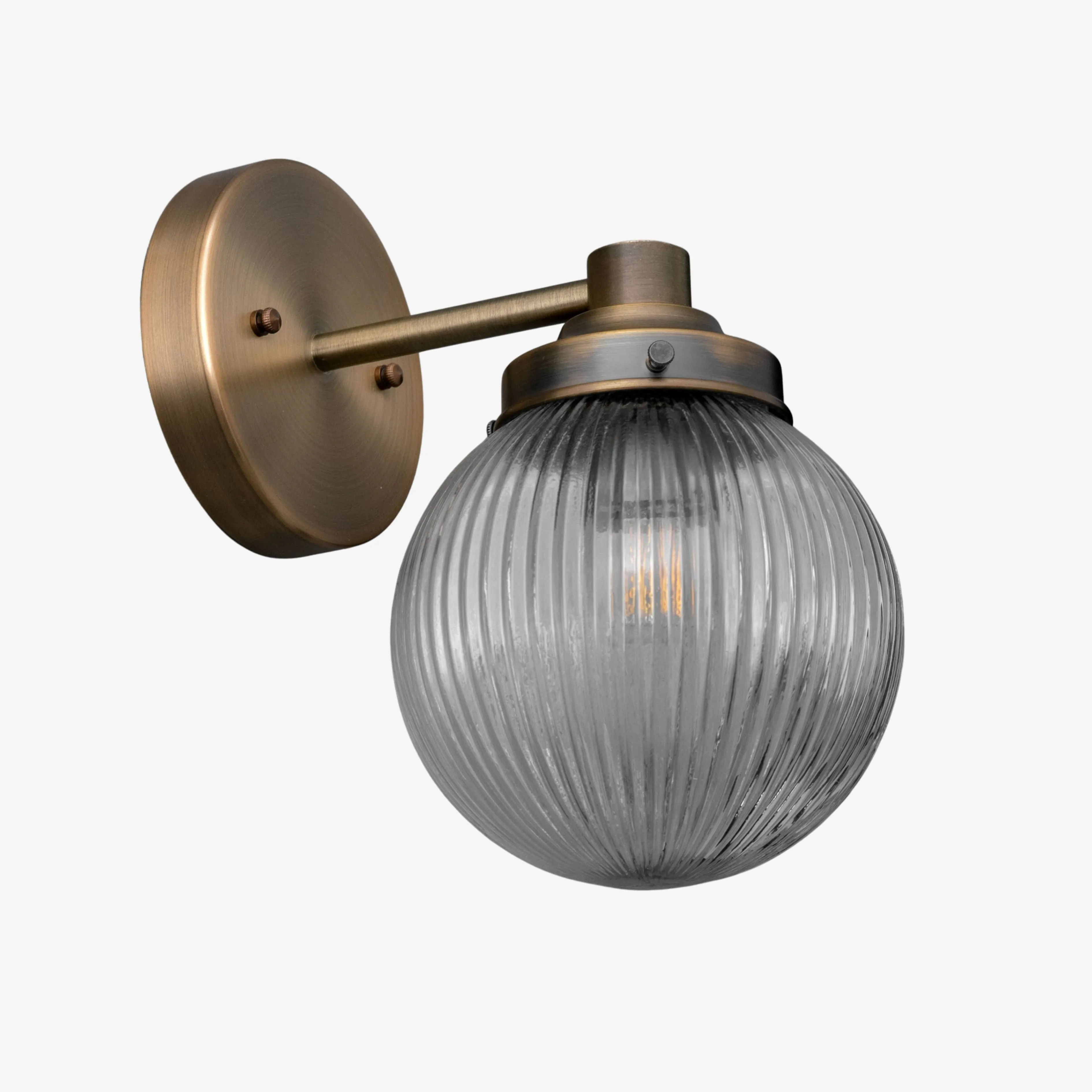 Glorica Glass Aged Brass Wall Sconce - Ribbed Glass Shade Industrial Style Lighting KL1518