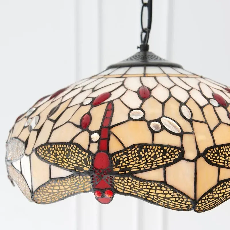 TF Dragonfly Tiffany Pendant Light - Art Nouveau Stained Glass Pendant for Living KL1800
