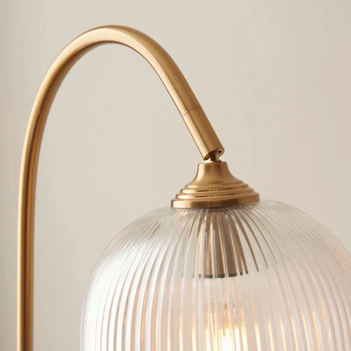 Brazara Adjustable Glass Shade Floor Lamp - Curved Metal Stem for Living Spaces KL1848