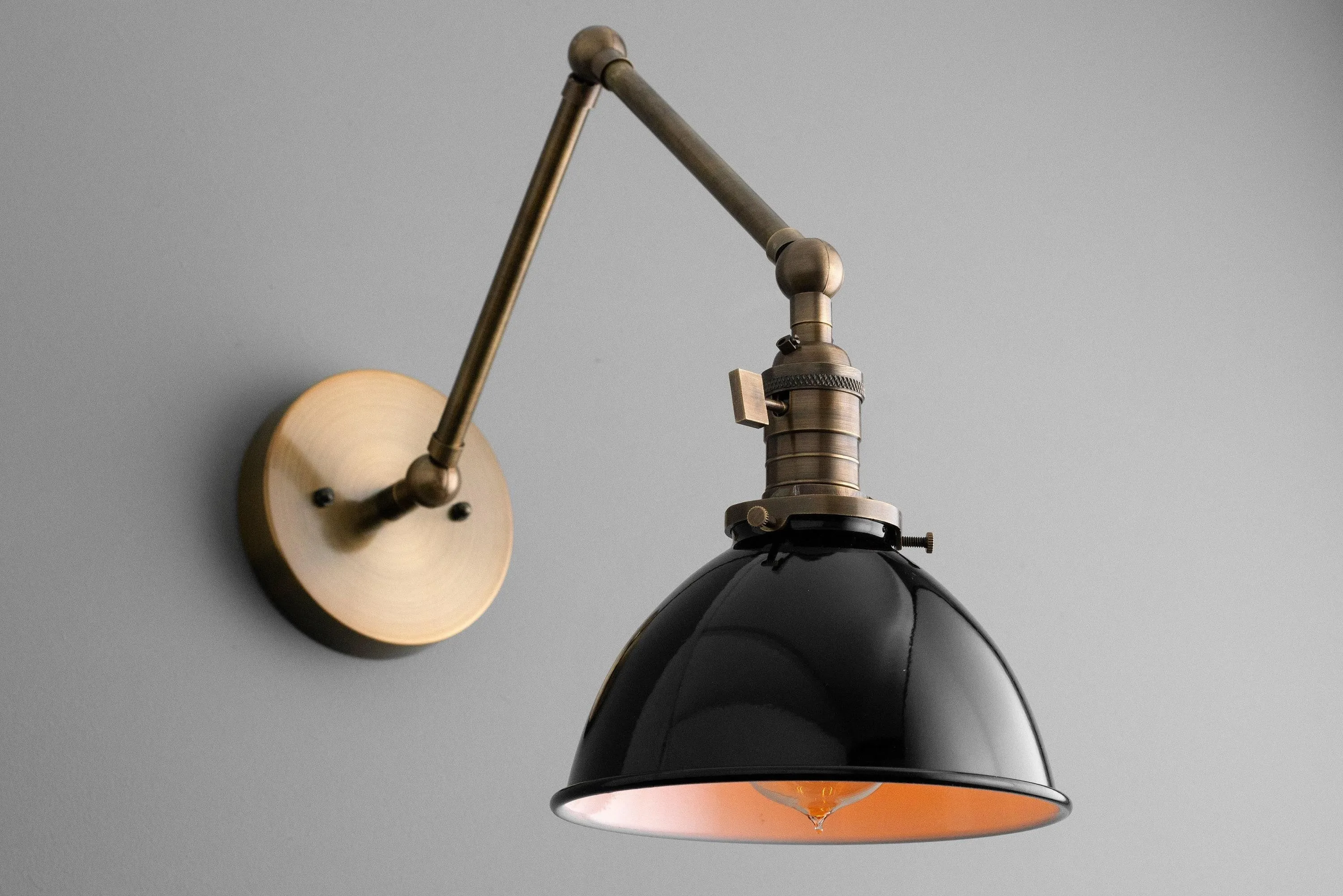 Conique Metal Vintage Industrial Swing Arm Wall Lamp - Adjustable Dome Shade for Study KL1440