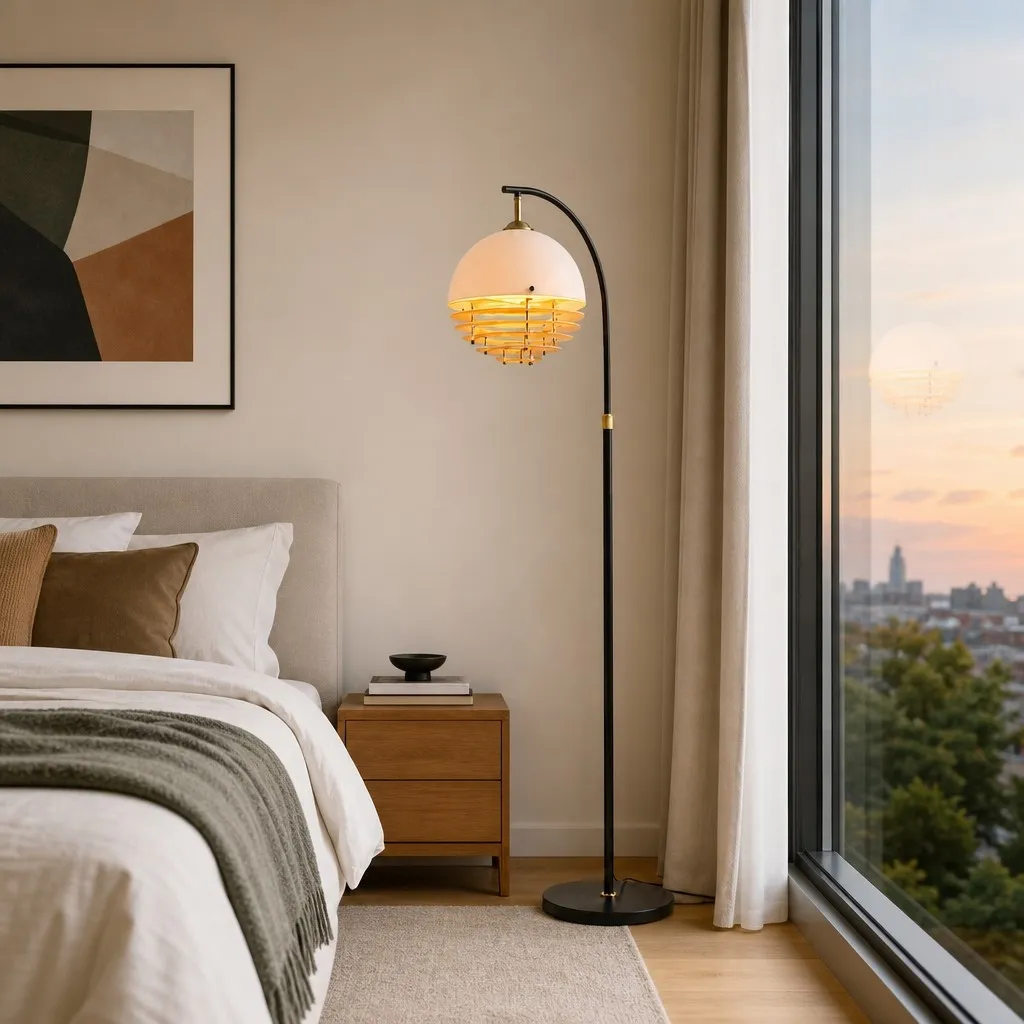 Afterglow Sunset Curved Floor Lamp - Vintage Glass Shade for Bedroom A49