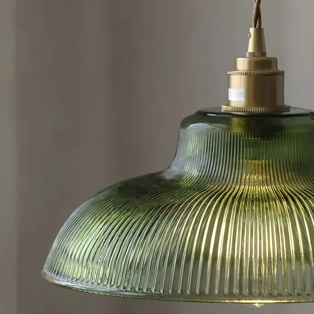 Ribilux Ribbed Pendant Light - Vintage Glass and Metal for Kitchen and Dining Room KL2262