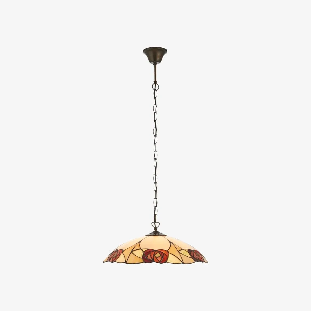 TF Ingram Tiffany Pendant Light - Vintage Handcrafted Stained Glass Floral Shade for Dining Room KL1986