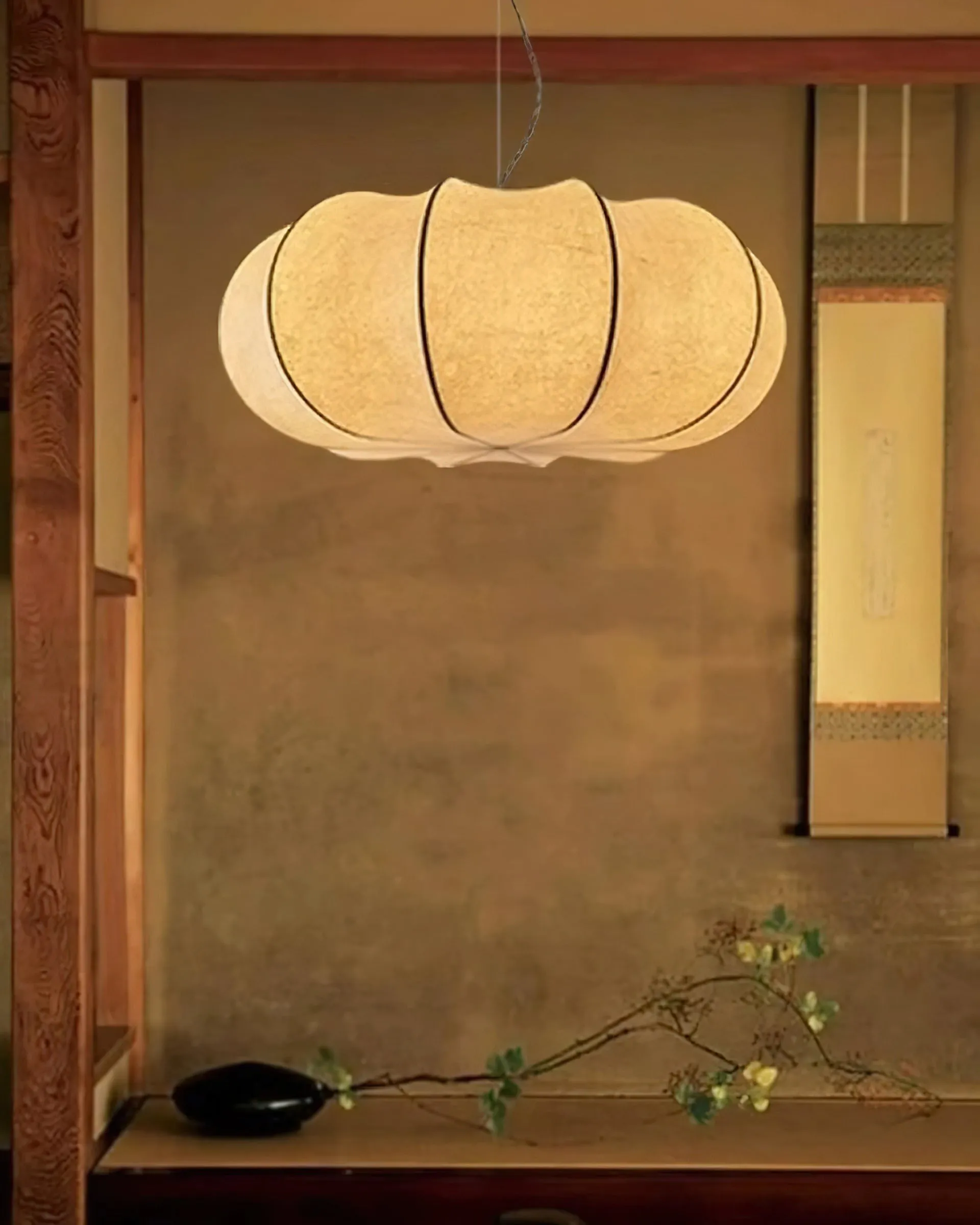 Modern Creative Flat Round Silk Pendant Lamp KL536