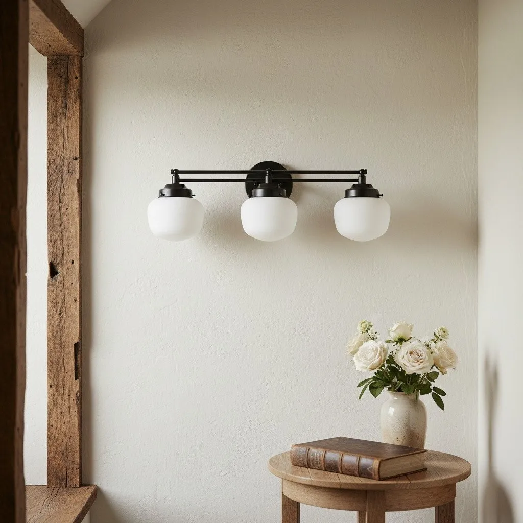 Opalume Glass Art Deco Vanity Light - Bathroom Wall Sconce with White Glass Shades KL1403