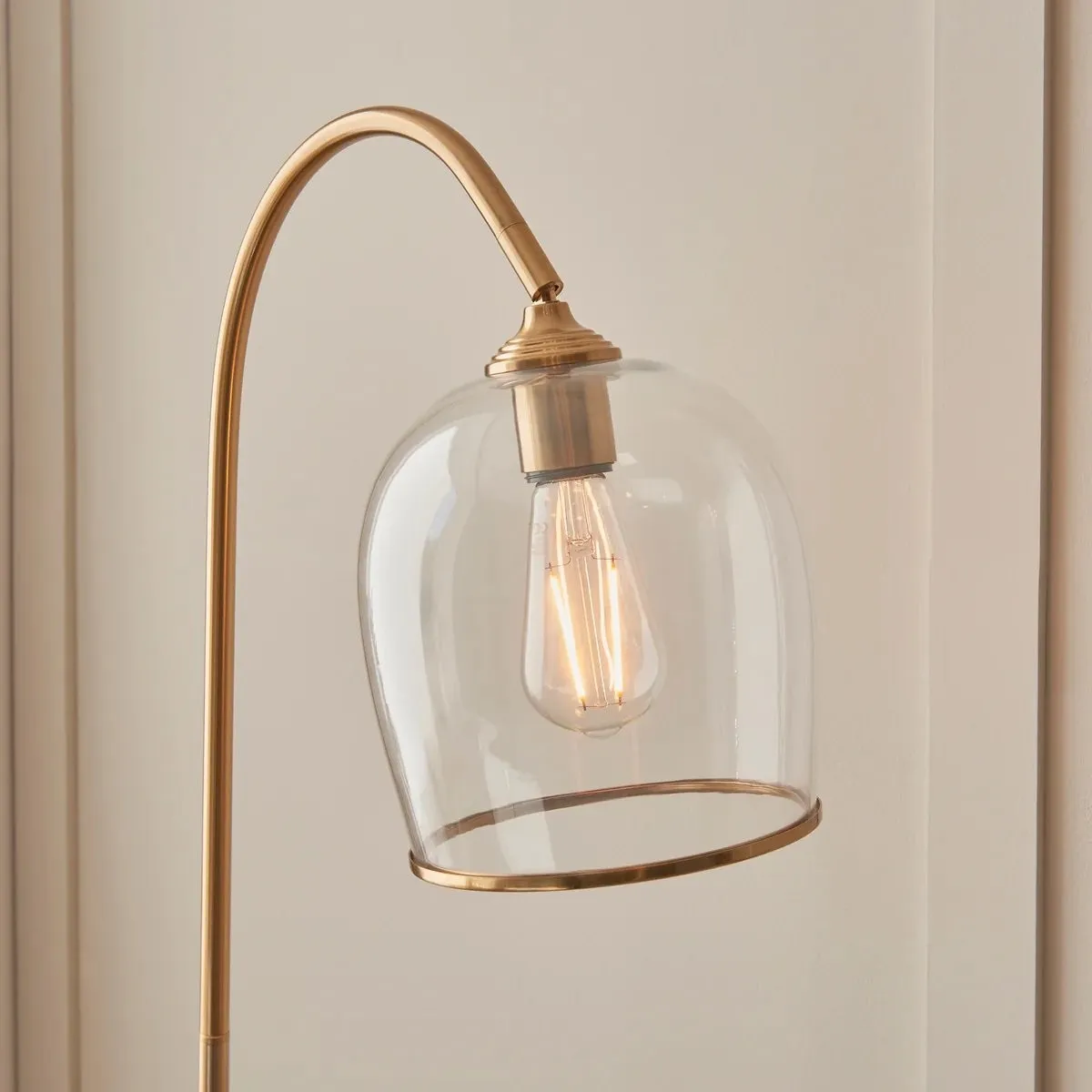 Brazara Adjustable Glass Shade Floor Lamp - Curved Metal Stem for Living Spaces KL1848