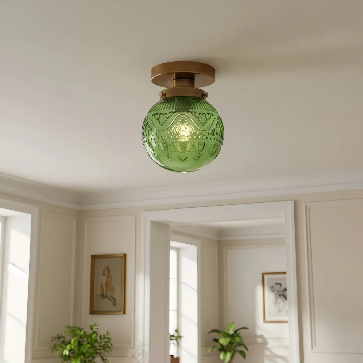 Naveliro Engraved Globe Glass Ceiling Light - Embossed Glass Flush Mount for Living Space KL2214