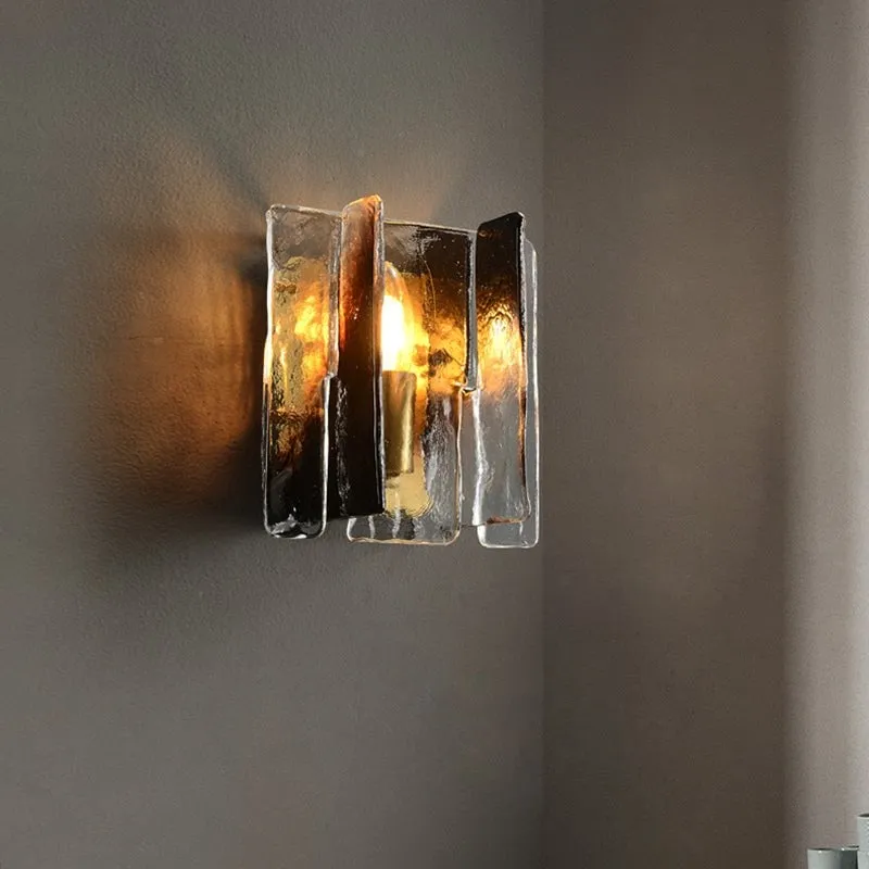 Modern Luxury Rectangle Copper Glass 1-Light Wall Sconce Lamp For Living Room KL1199
