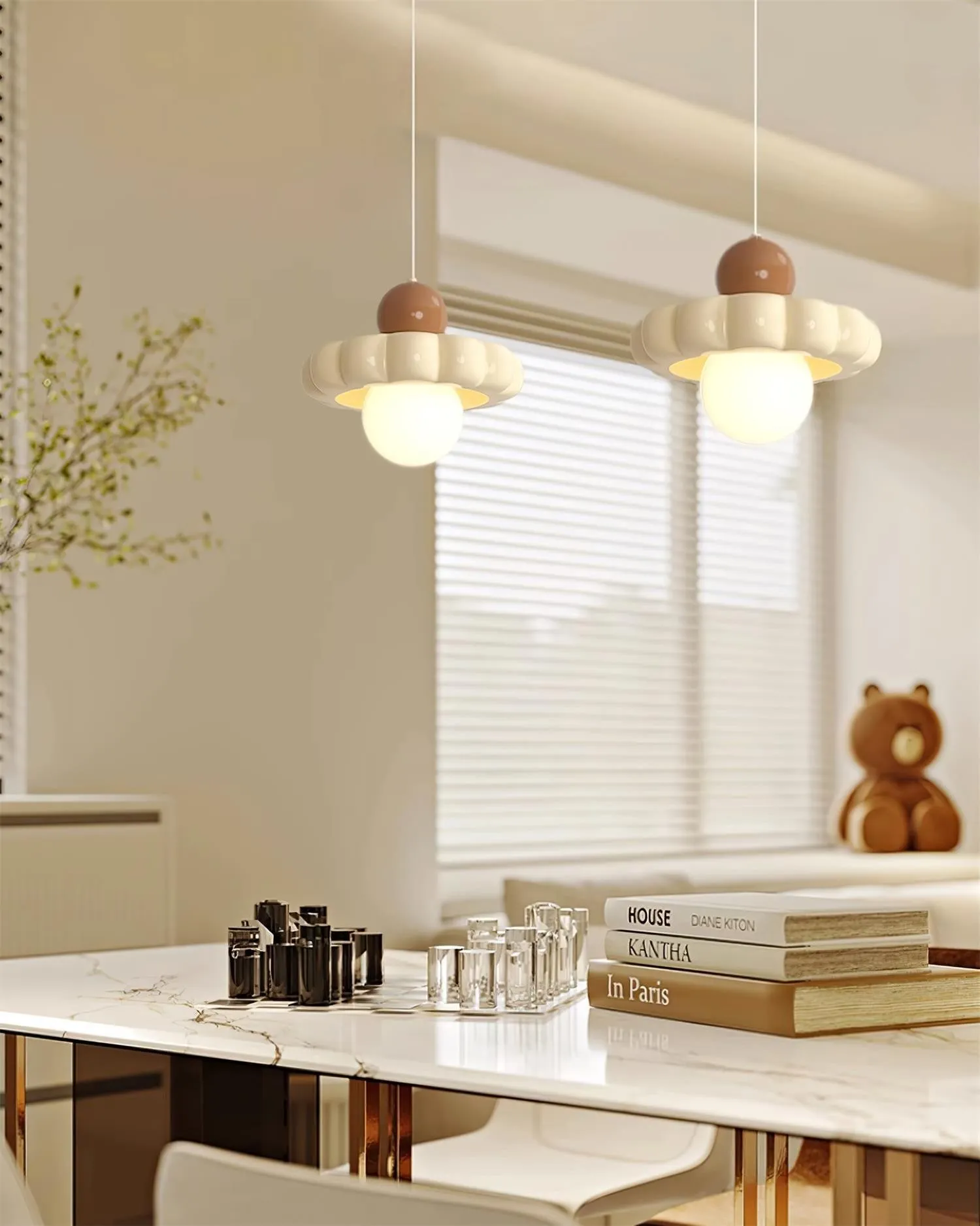 Cream Style Long Line Pumpkin Texture Pendant Lamp KL294