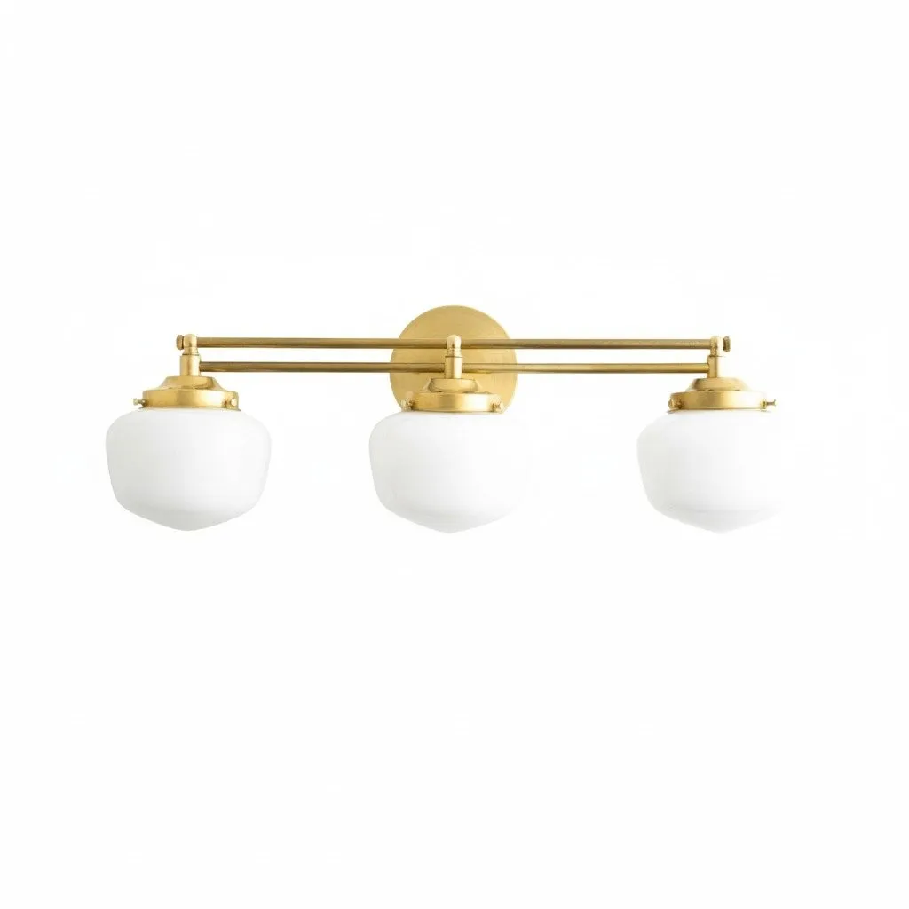 Opalume Glass Art Deco Vanity Light - Bathroom Wall Sconce with White Glass Shades KL1403