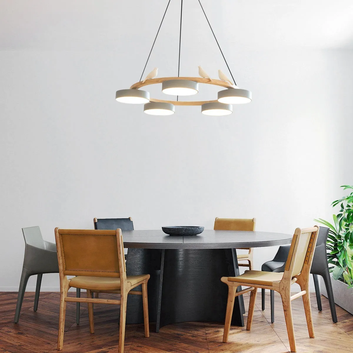 Nordic Wooden Bird Creative Round Chandelier KL775