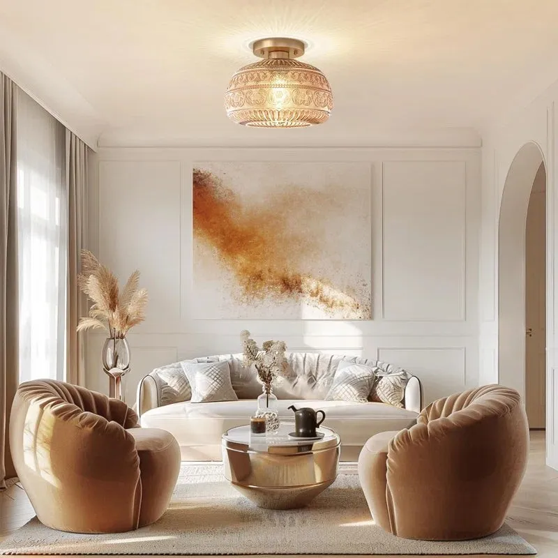 Lurex Engraved Glass Ceiling Light - Classic Floral Semi Flush Mount for Interior KL830