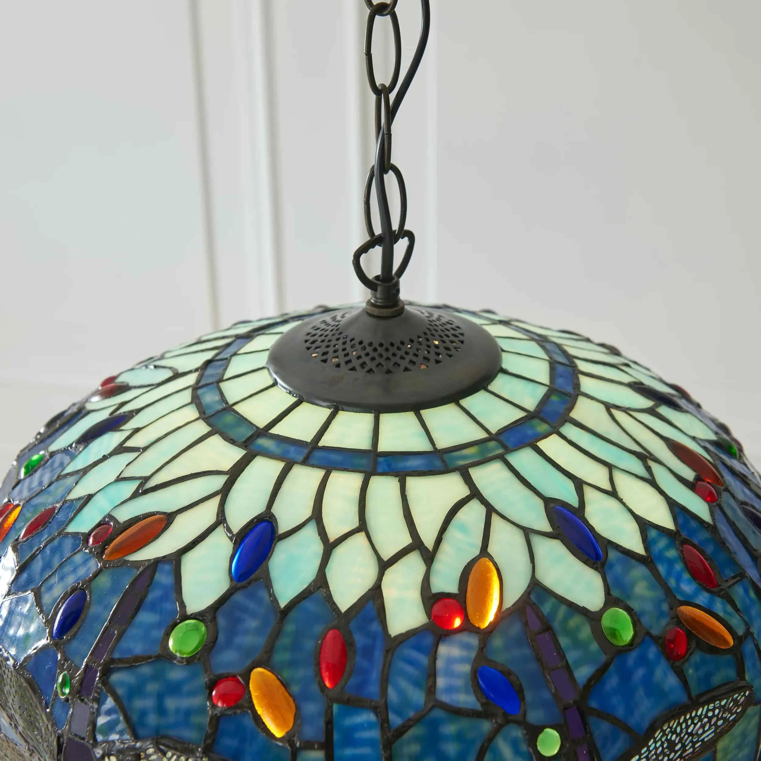 TF Dragonfly Tiffany Pendant Light - Art Nouveau Stained Glass Pendant for Living KL1800