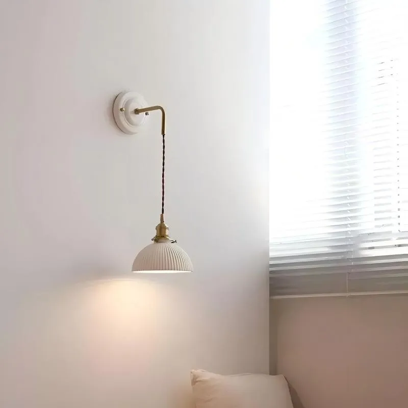 Elegant Ceramic Brass Wall Sconce – White Ceramic Shade with Brass Accent KL1542