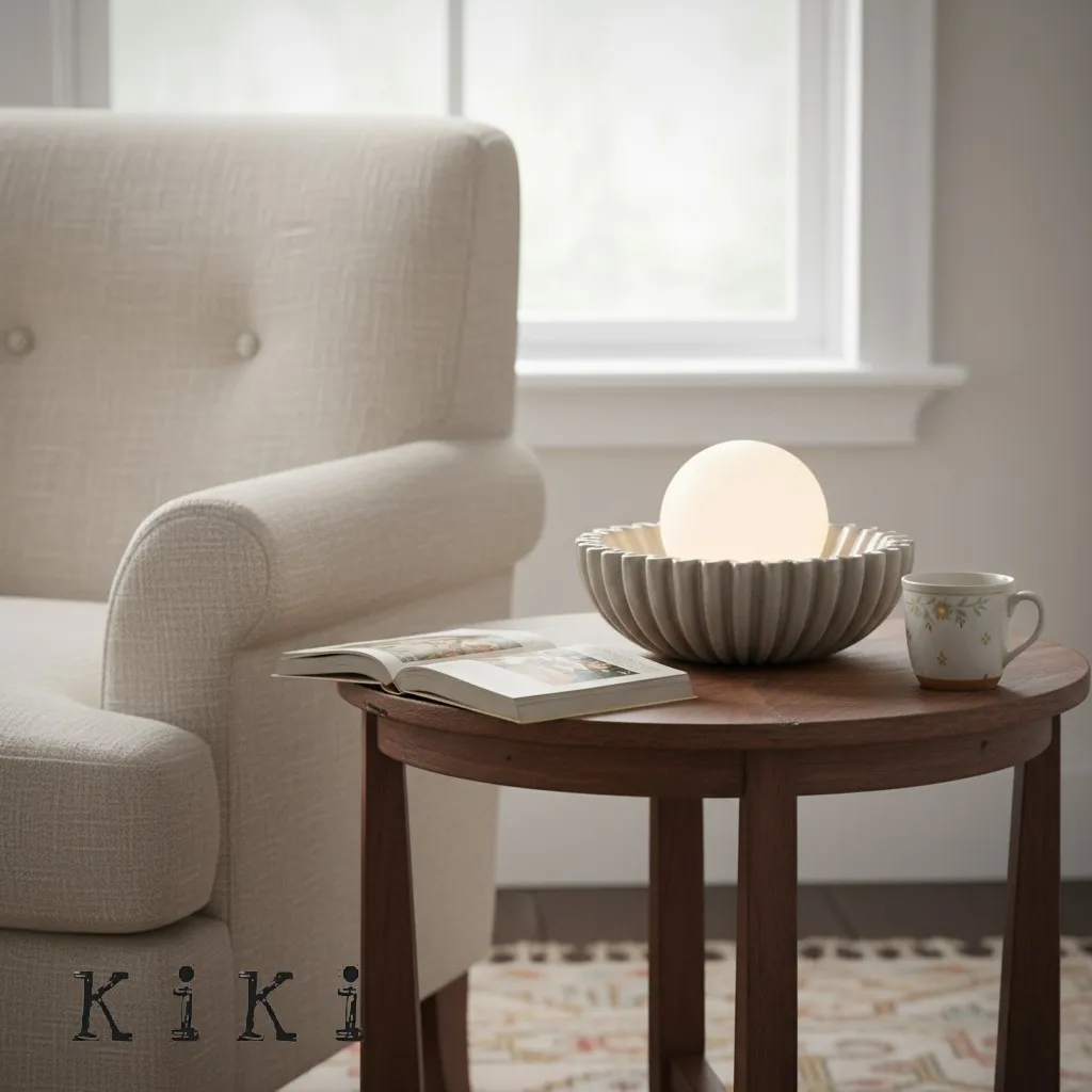 Sculptural Ceramic Table Lamp – Ceramic Shell Form with Milky Glass Orb KL1595