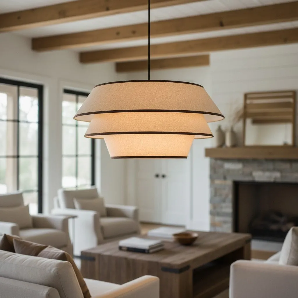 Tarivon Steel Frame Pendant with Fabric Shade - Modern Hanging Lamp for Dining Rooms KL1625