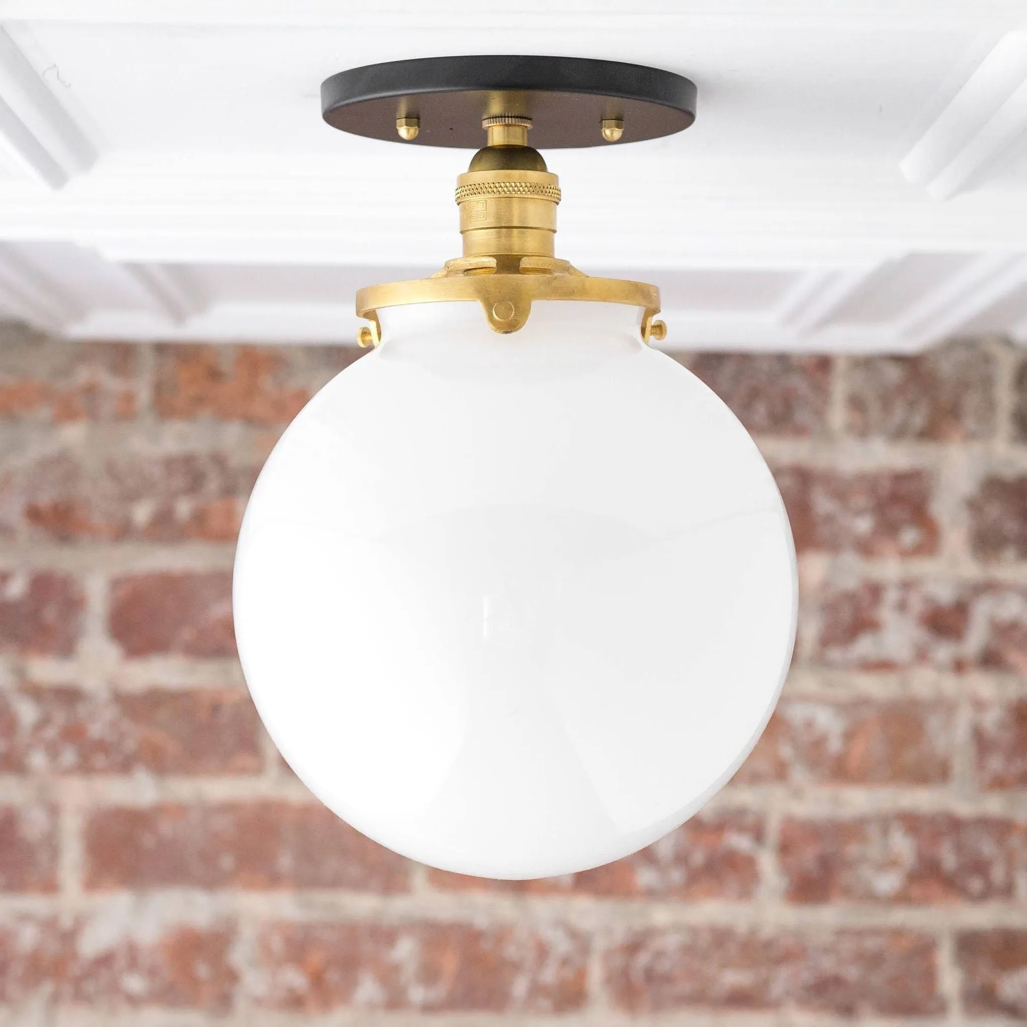 Glorica Glass Mid Century Semi Flush Ceiling Light - White Opal Glass Globe Fixture KL1532