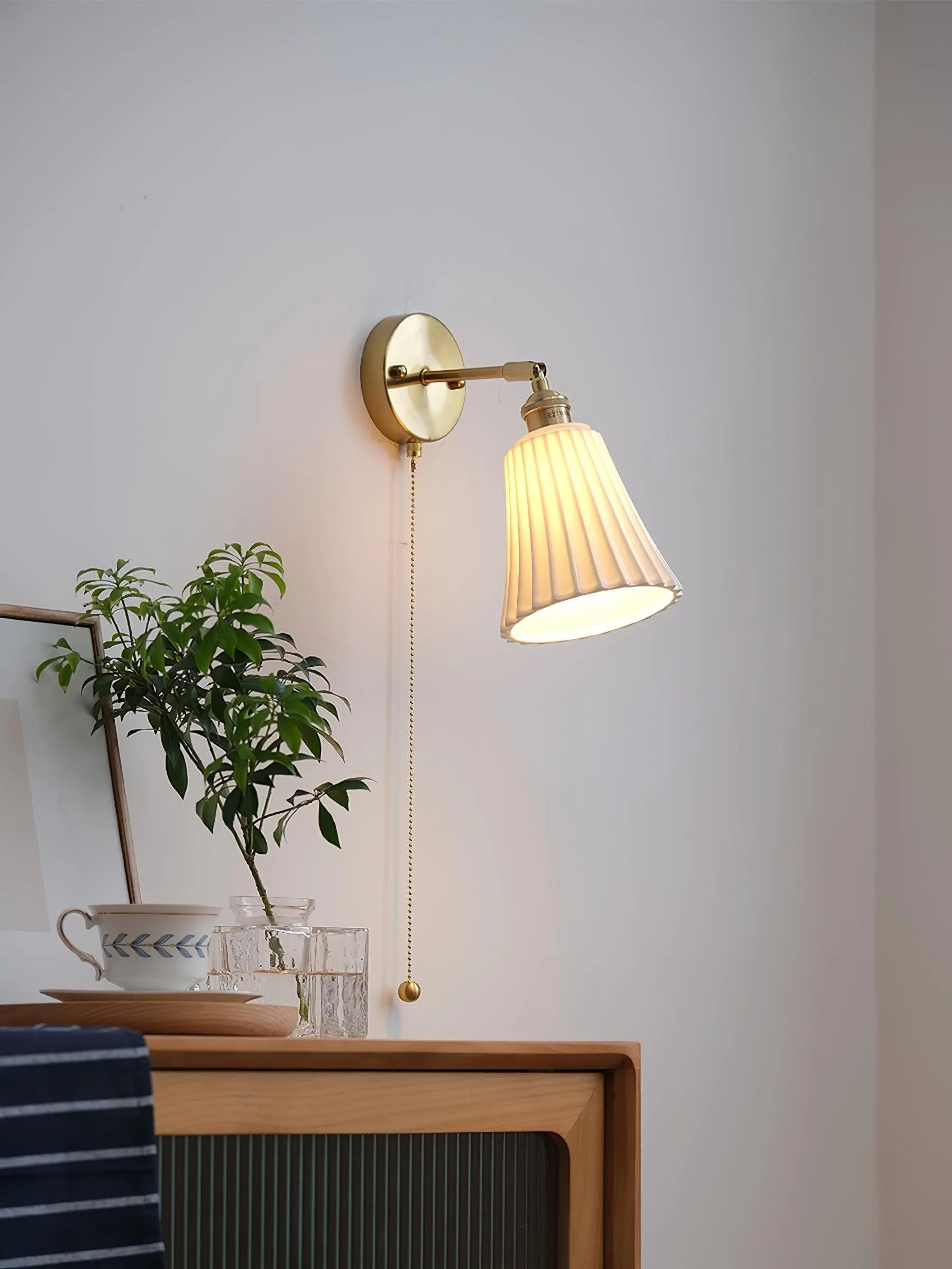 Modern Pull Cord Metal Ceramics Indoor Wall Lamp for Bedroom KL717