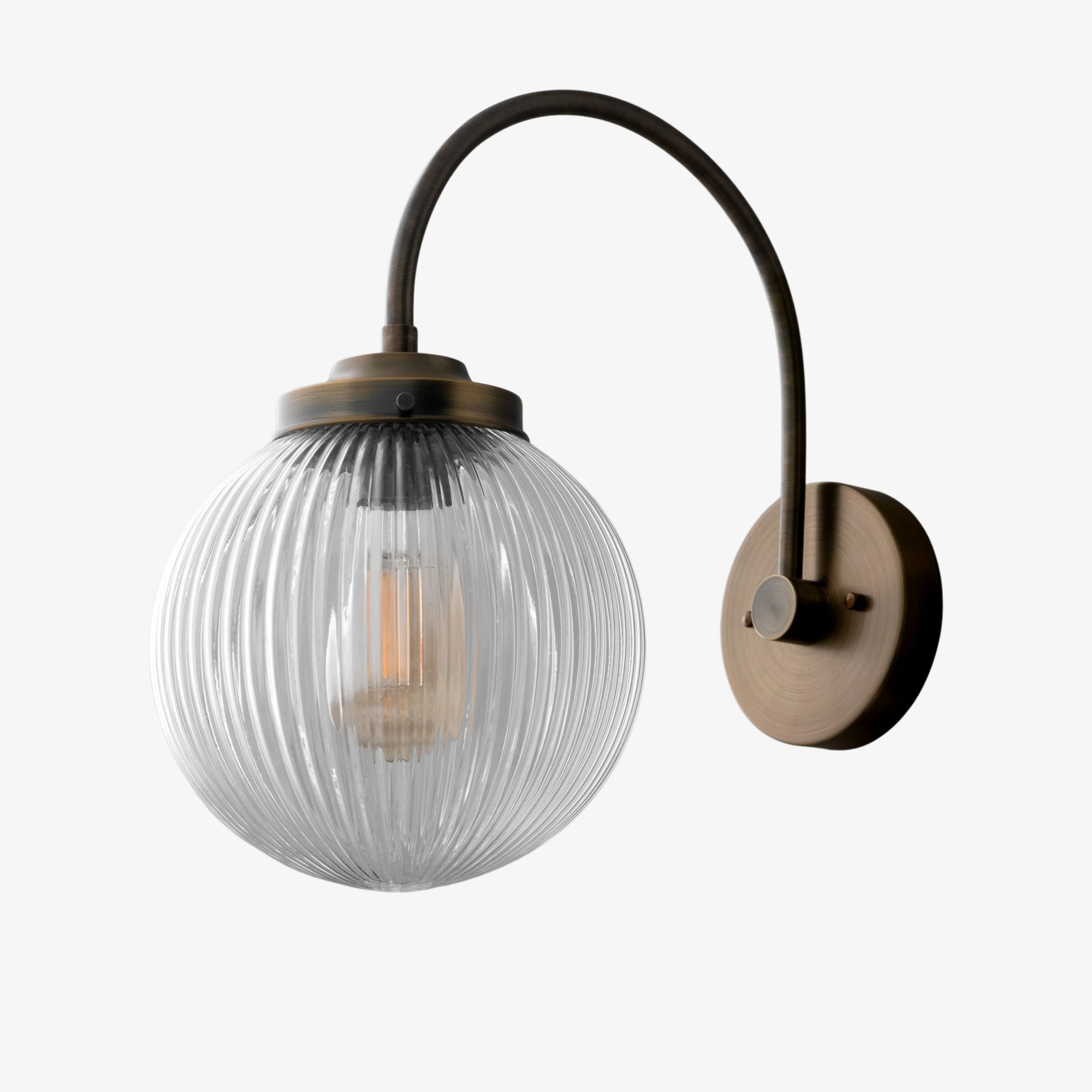 Glorica Glass Aged Brass Wall Sconce - Ribbed Glass Shade Industrial Style Lighting KL1518