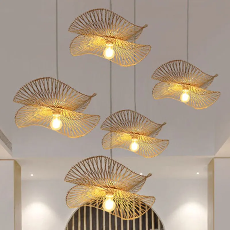 Bamboo Woven Lotus Pendant Light