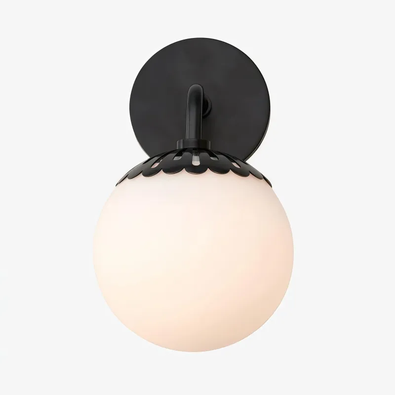 Vinbrea Glass Globe Wall Lamp - Minimal Curved Arm Light for Living Room KL2370
