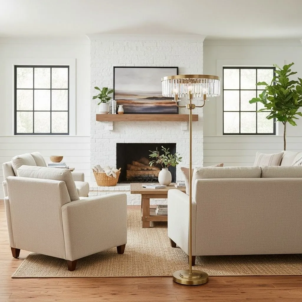 Beveline 3 Light Round Floor Lamp - Faceted Cut Glass Shades Classic Metal Finish For Living Rooms KL1828
