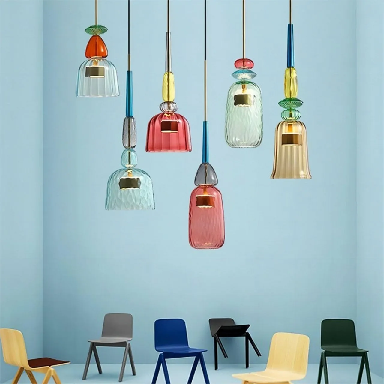 Nordic Macaron Flauti Ribbed Glass Pendant Light