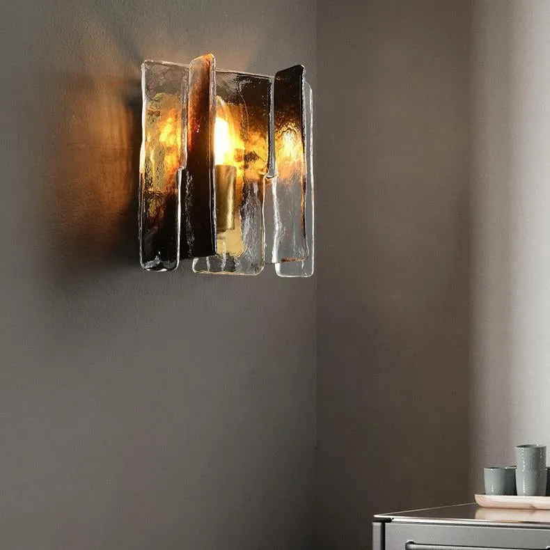 Modern Luxury Rectangle Copper Glass 1-Light Wall Sconce Lamp For Living Room KL1199