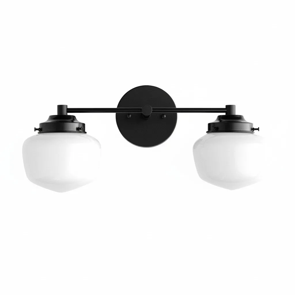 Opalume Glass Art Deco Vanity Light - Bathroom Wall Sconce with White Glass Shades KL1403