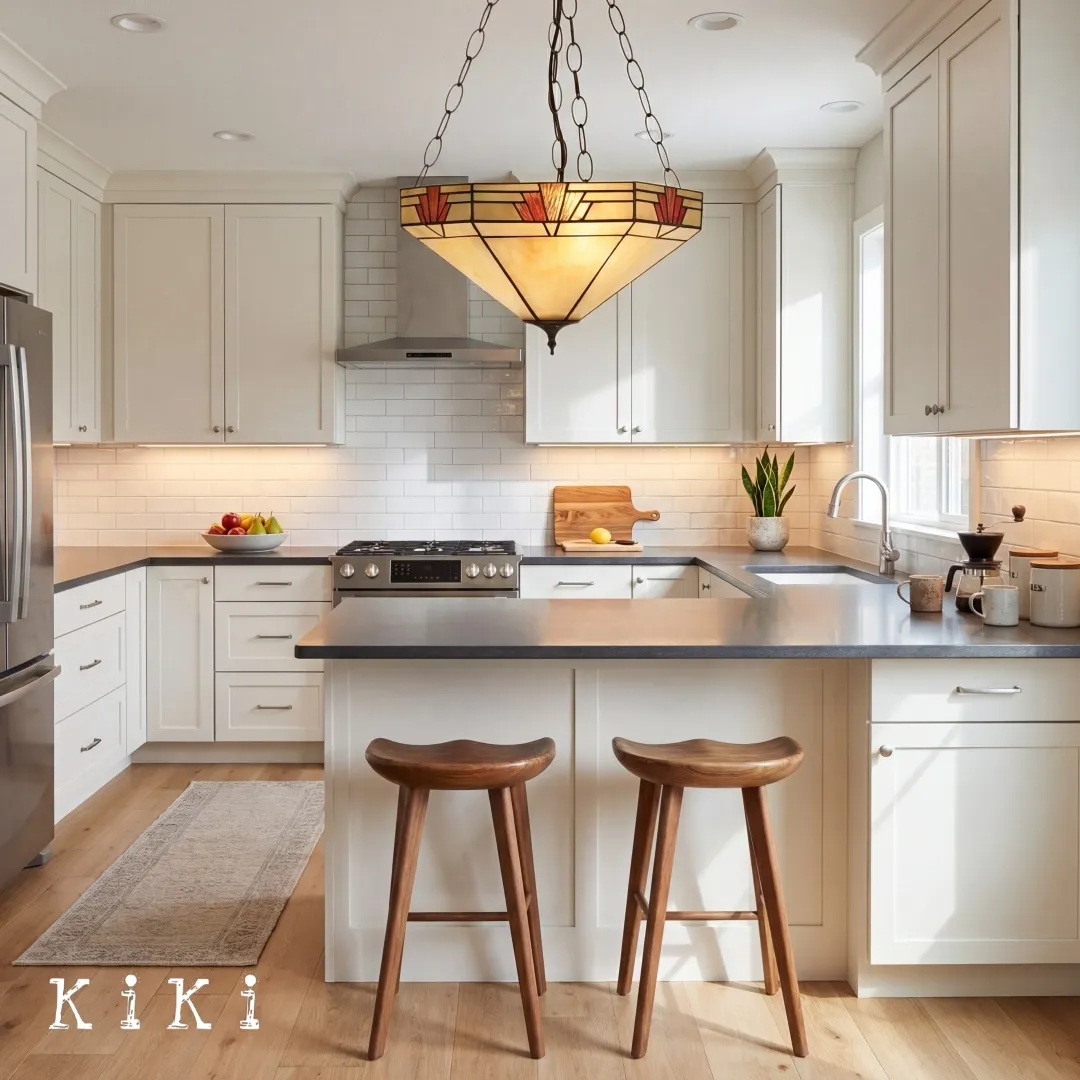 TF Nevada Inverted Glass Pendant Light - Tiffany Artisan Pendant Lamp for Dining Room KL1801