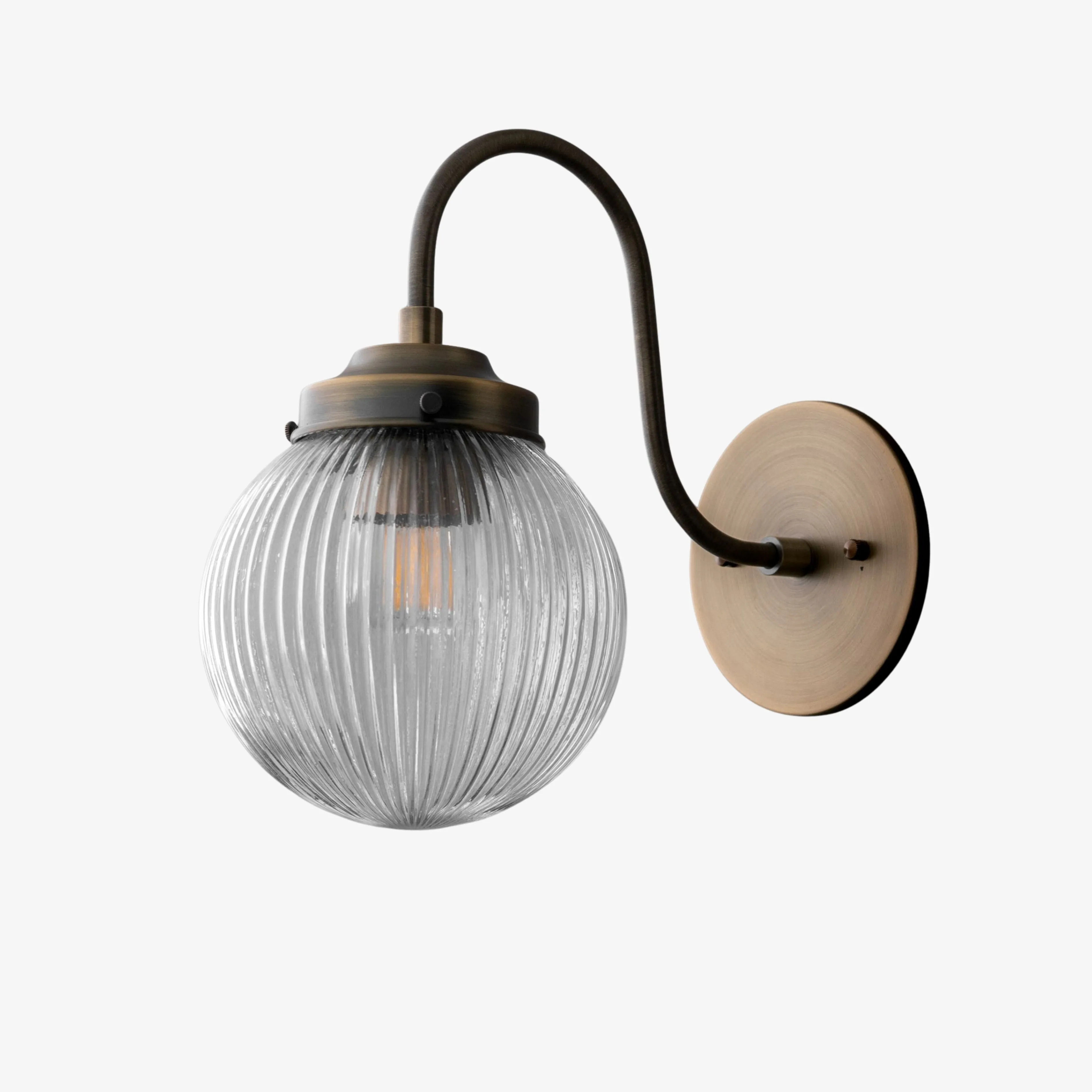 Glorica Glass Aged Brass Wall Sconce - Ribbed Glass Shade Industrial Style Lighting KL1518