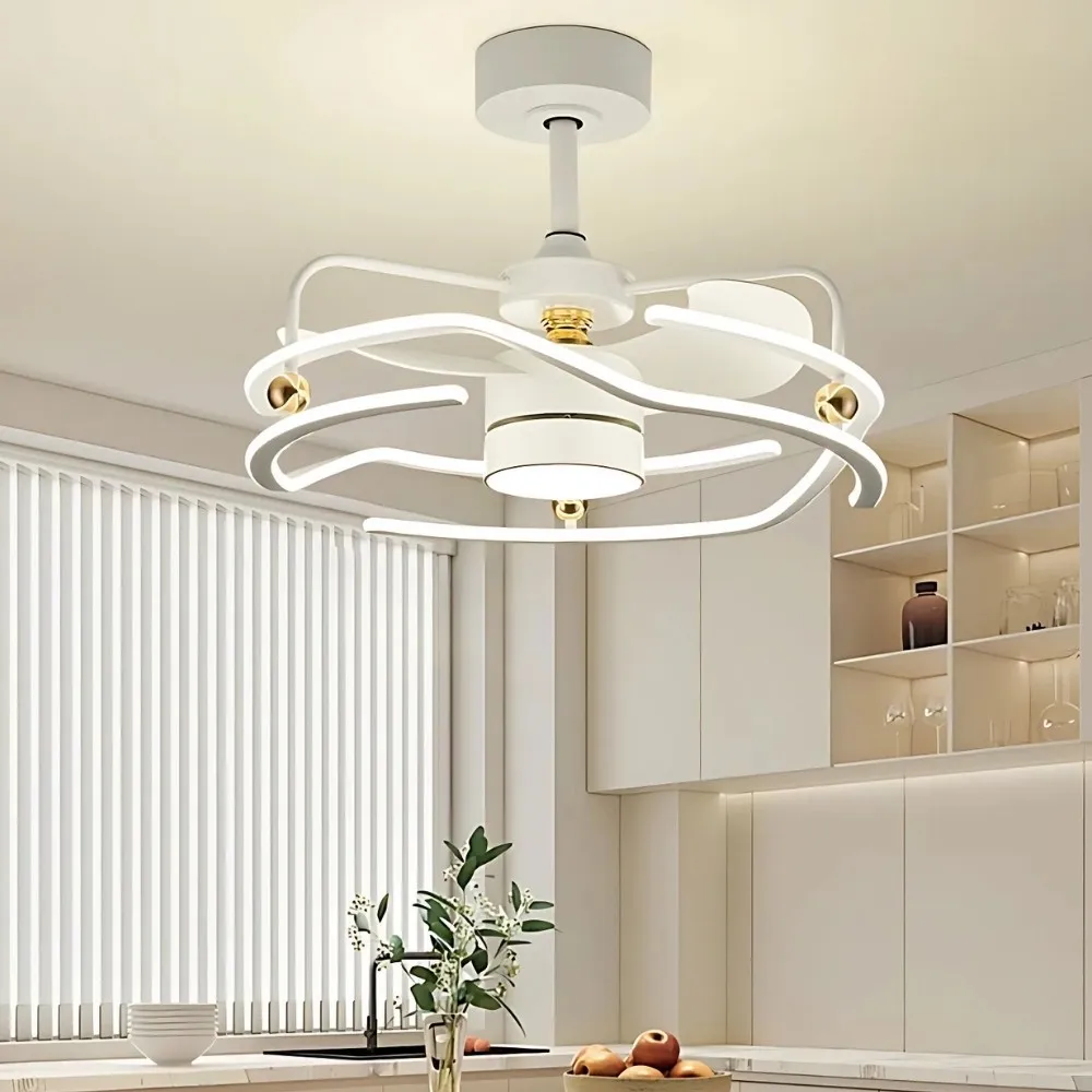 Modern White Kitchen Led Ceiling Fan Light KL936