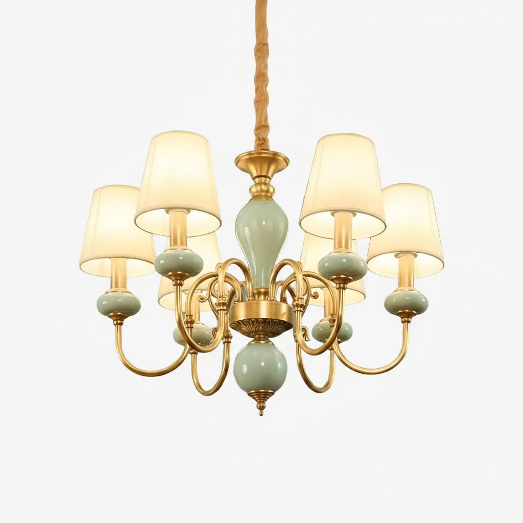 Altoris Branch Chandelier with Fabric Shades - Brass Ceramic Chandelier for Living Room KL2290