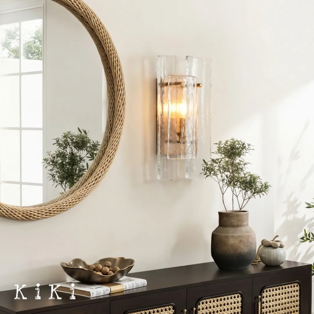 Velora Layered Textured Glass Wall Light - Living Room or Hallway Sculptural Modern Design KL2344