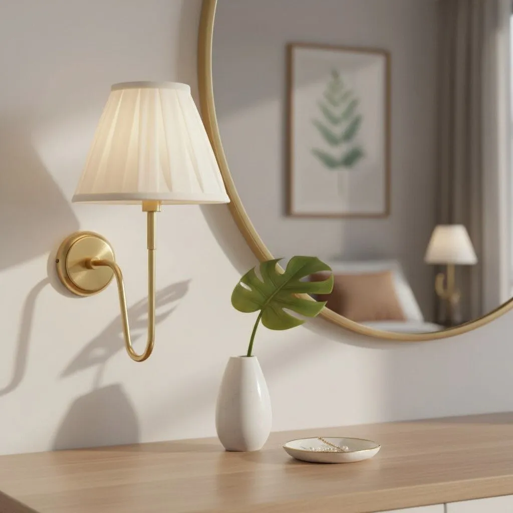 Ivoralux Tapered Fabric Wall Light - Modern Classic Curved Arm Sconce for Hallways or Bedrooms KL1900