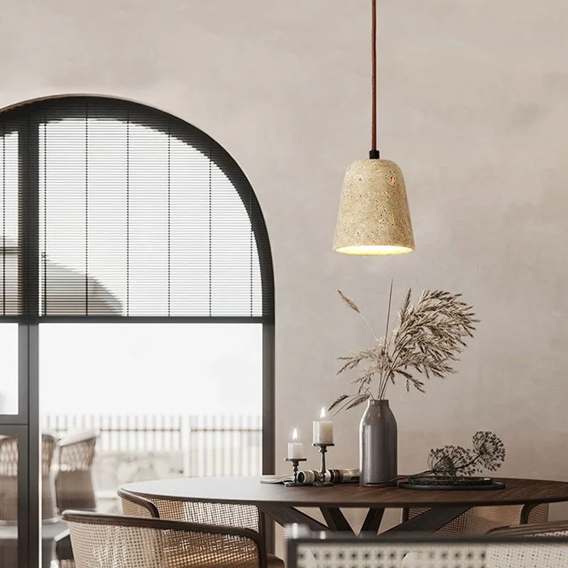 Traditional Japanese Travertine Wood Pendant Lamp KL710