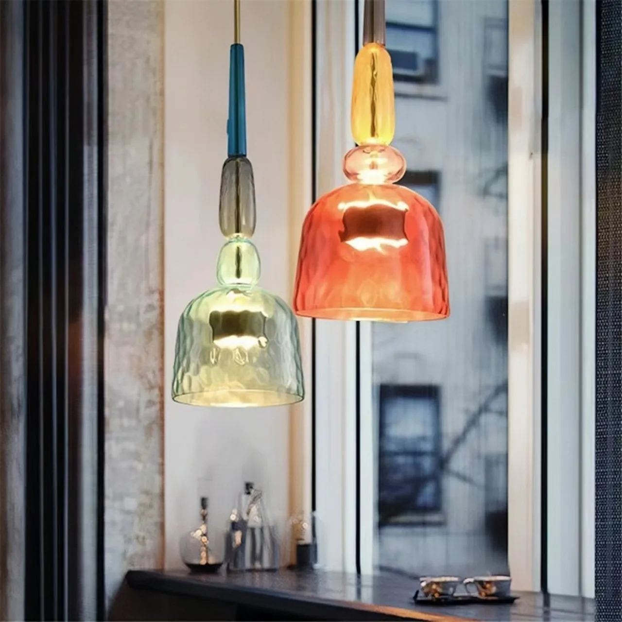 Nordic Macaron Flauti Ribbed Glass Pendant Light