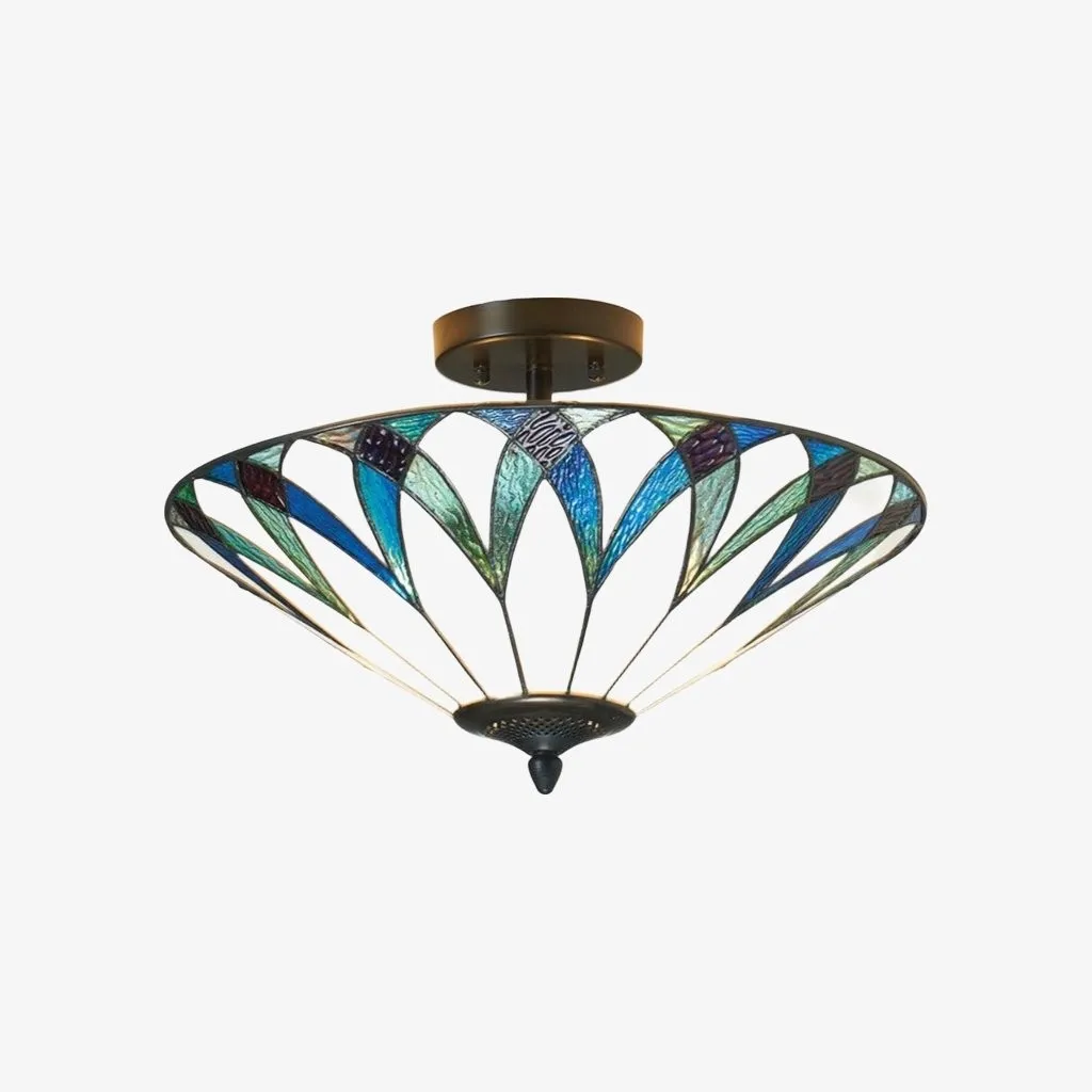 TF Allanton Tiffany Semi Flush Ceiling Light - Art Nouveau Patterned Shade for Living or Dining KL1961