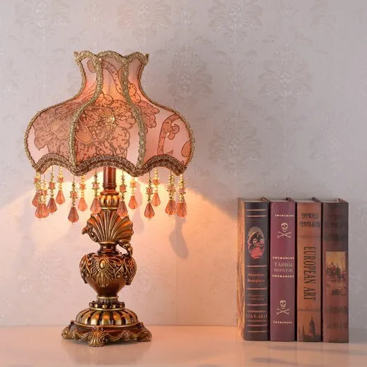 Traditional European Pink Pattern Lampshade Table Lamp KL706