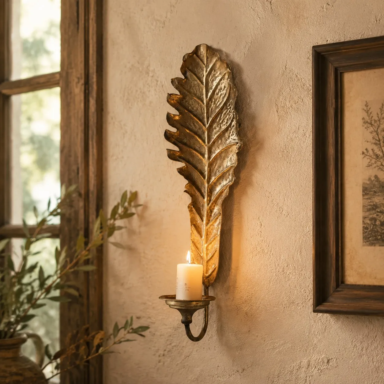 Vintage Leaf Wall Candle Sconce