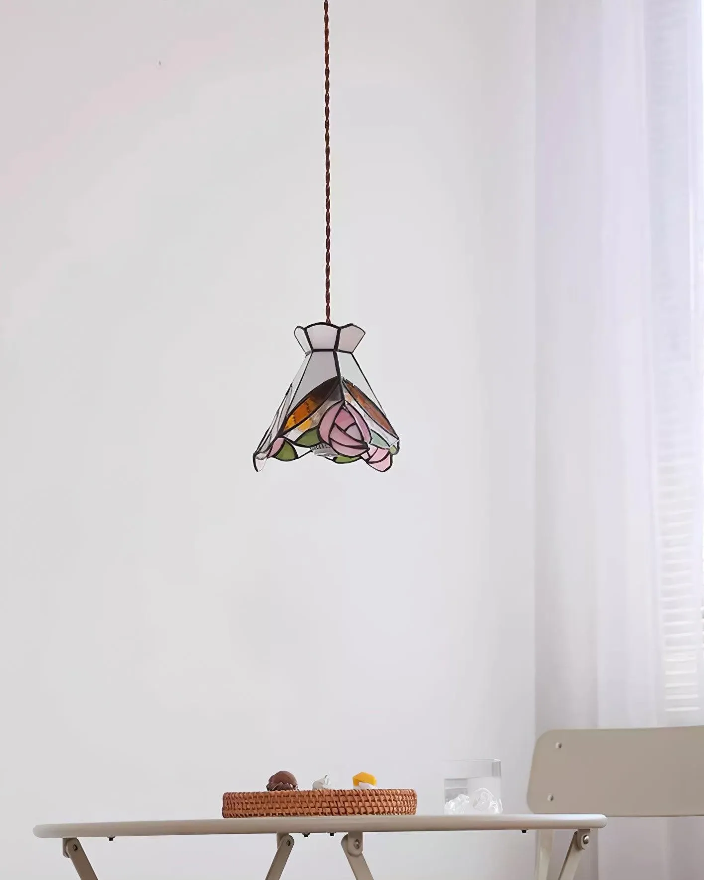 French Retro Rose Stained Glass Pendant Lamp KL690