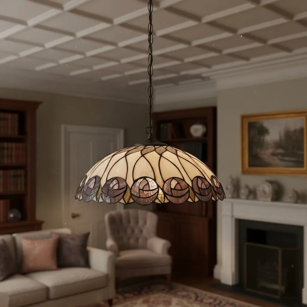 TF Hutchinson Tiffany Glass Pendant Light with Artistic Mosaic Design for Dining and Living Spaces KL1908