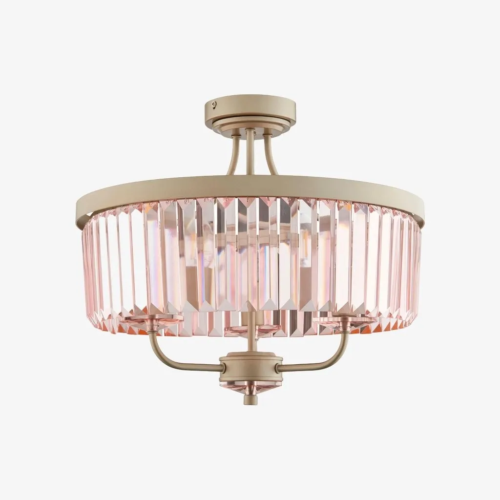 Beveline 3 Light Round Semi Flush - Faceted Cut Glass Shade Metal Finish for Hallways and Bedrooms KL1833