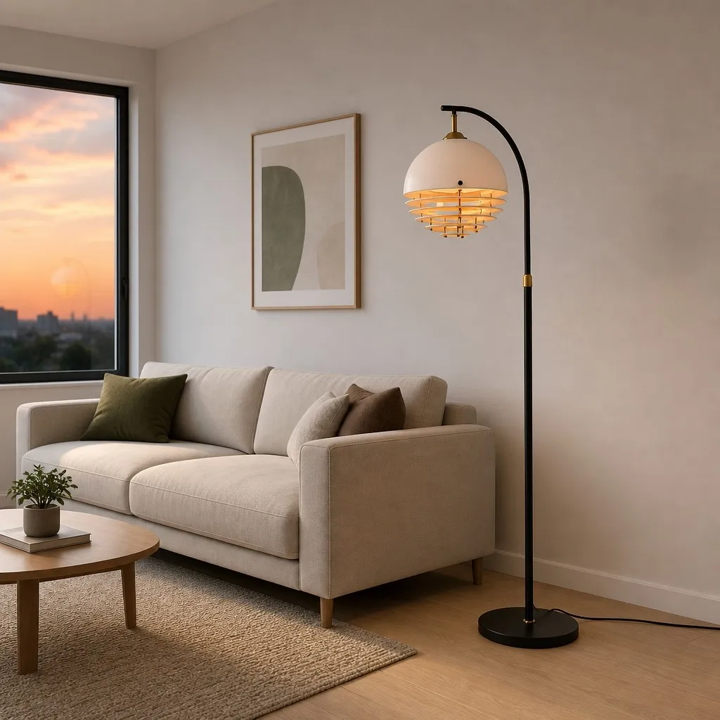 Afterglow Sunset Curved Floor Lamp - Vintage Glass Shade for Bedroom A49
