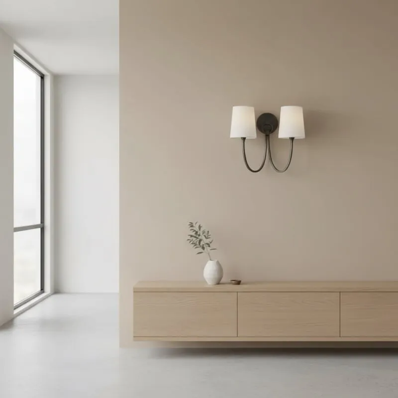 Roven Linen Shade Double Wall Lamp - Classic Metal Wall Light for Vanity and Hallway KL1683