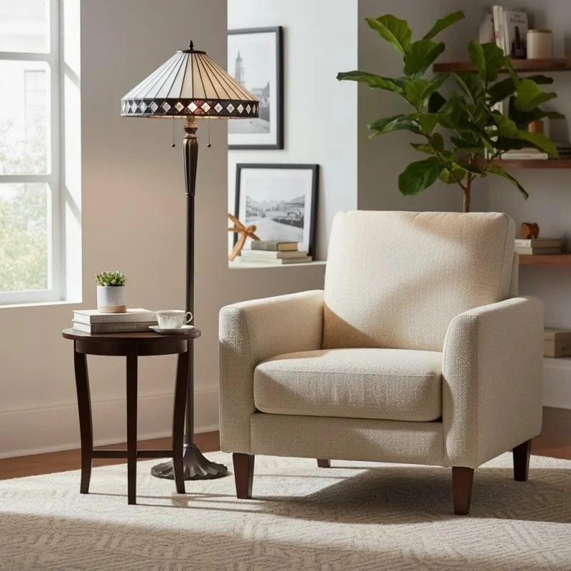 TiffStar Art Glass Floor Lamp with Ornamental Pattern Shade - Standing Light for Living Rooms KL1895