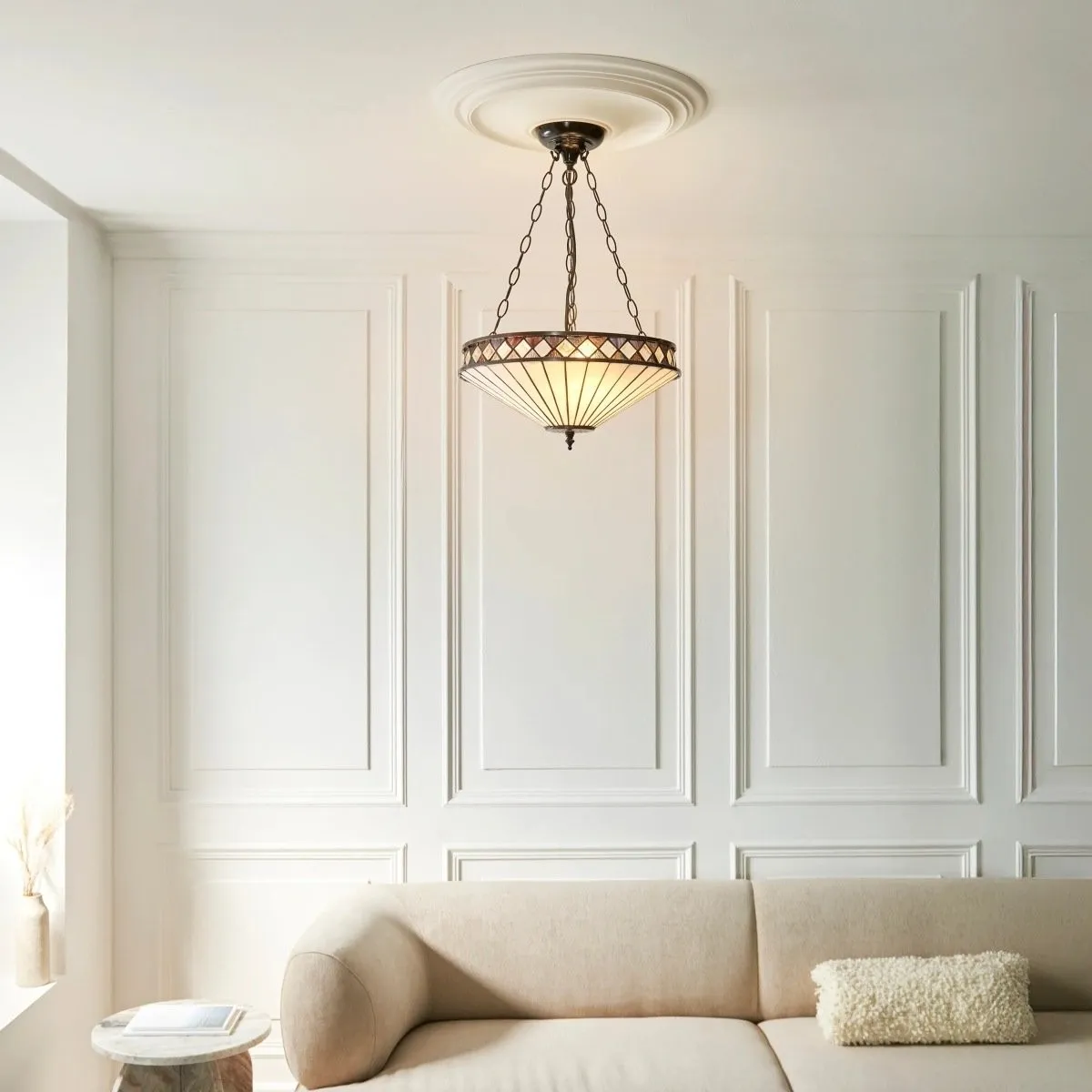 TF Fargo Stained Glass Pendant Light - Tiffany Style Inverted Pendant Lamp for Kitchen KL1934