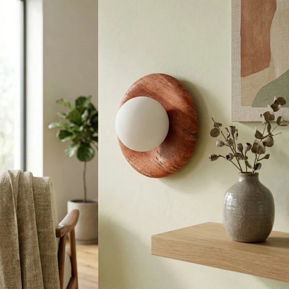 Oria Travertine Stone Wall Sconce - Minimalist Sculptural Wall Lamp for Living Room Bedroom KL2360