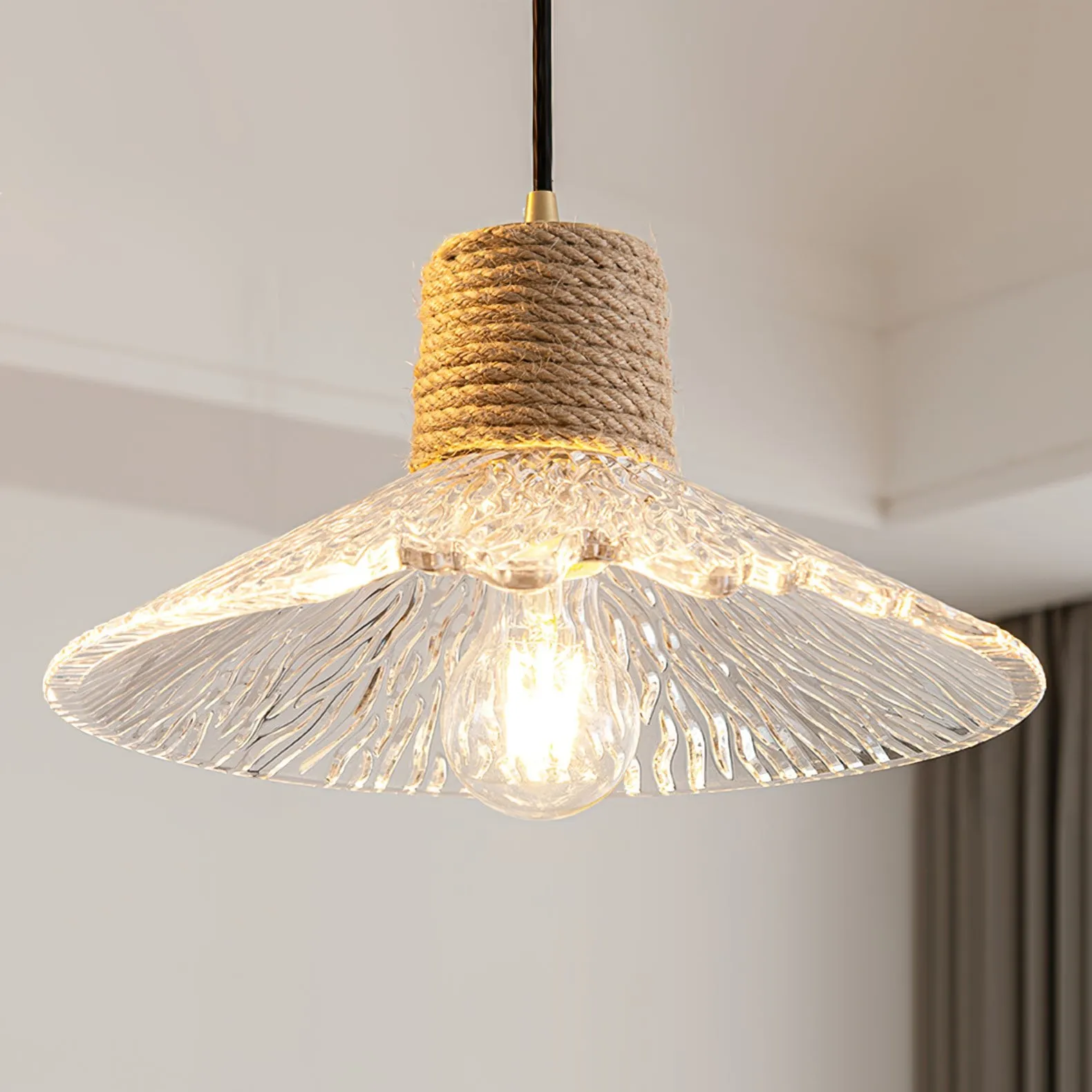 Hemp Rope Glass Pendant Lamp KL1030