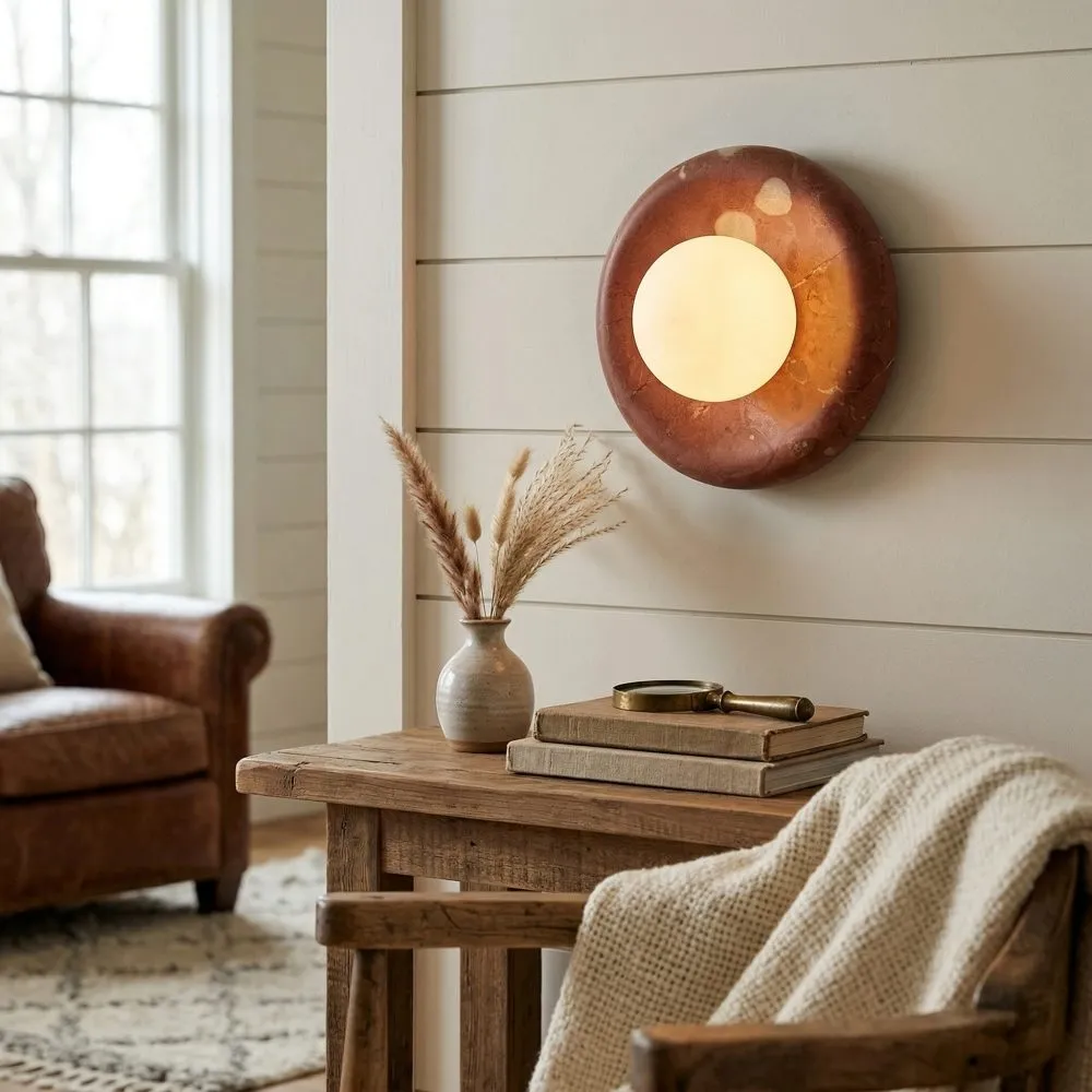 Oria Travertine Stone Wall Sconce - Minimalist Sculptural Wall Lamp for Living Room Bedroom KL2360